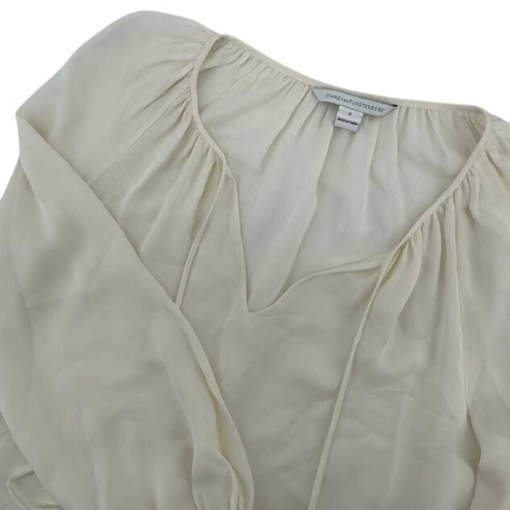 Diane von Furstenberg Blouse Long Sleeve Tassel‎ Tie Neck Ivory Size 6